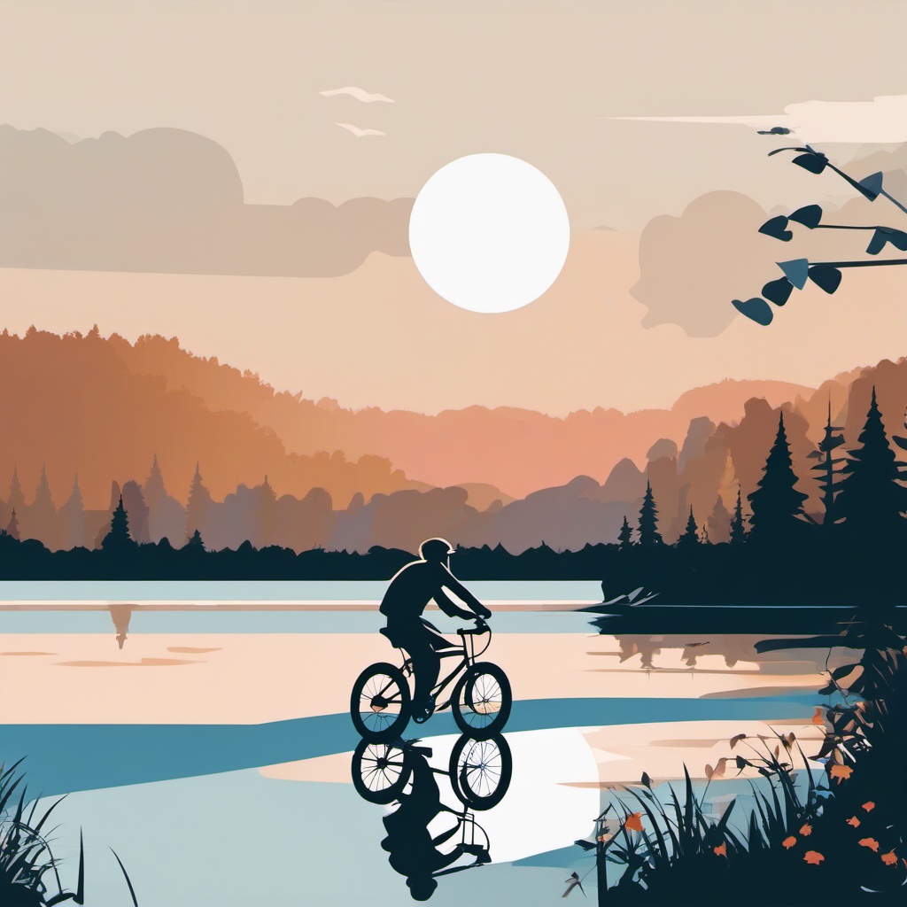 Bicycle Ride by the Lake clipart - Riding a bike by the lake, ,vector color clipart,minimal