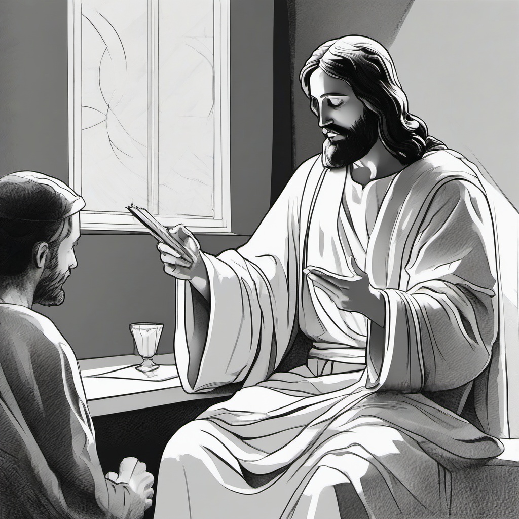 drawing of Jesus teaching  minimal rough sketch scribbles,doodles,black and white