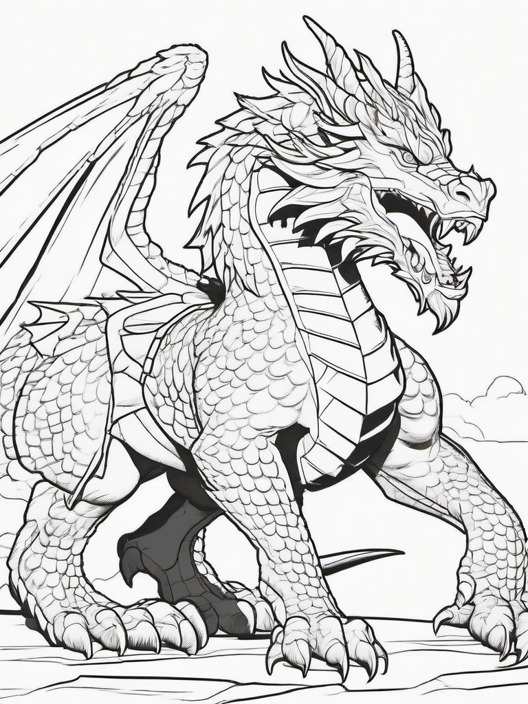 Dragon with a Shield Coloring Pages - Brave Protector Ready for Battle  minimal black outline printable sheet, coloring page