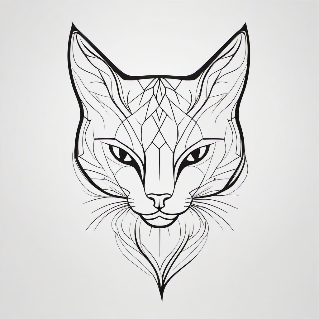 Cat Line Tattoo - Tattoo featuring a cat design created using clean lines.  minimal color tattoo, white background