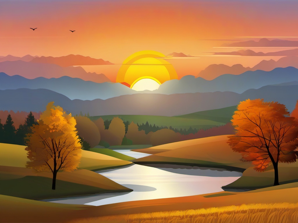 November clipart - November sunrise over a tranquil landscape  