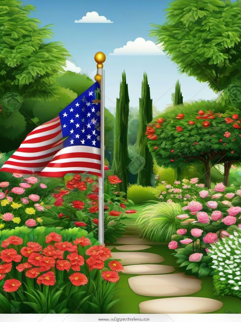 Flag clipart - flag in a garden setting  clipart