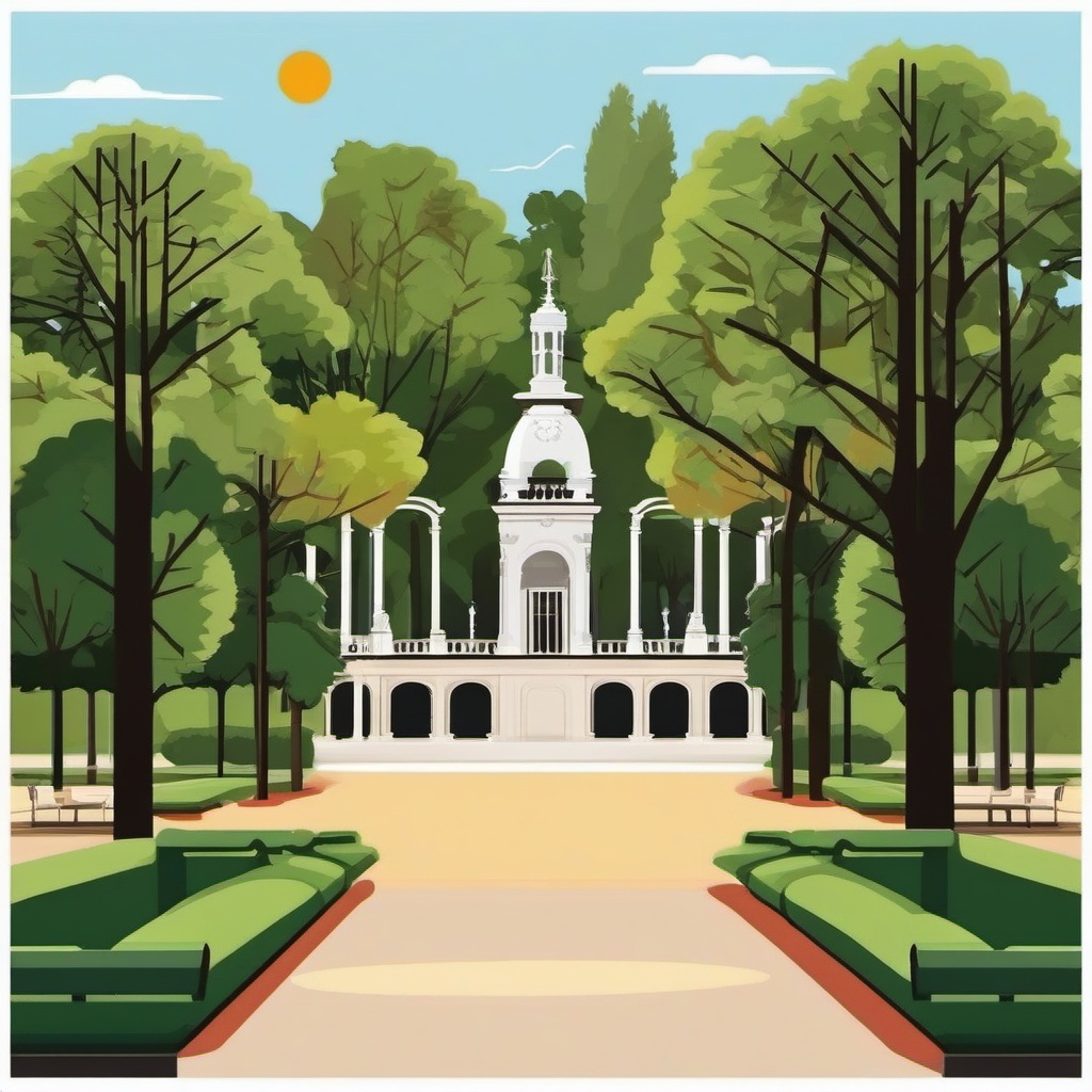 Madrid Retiro Park sticker- Expansive park in the heart of Madrid, Spain, , sticker vector art, minimalist design