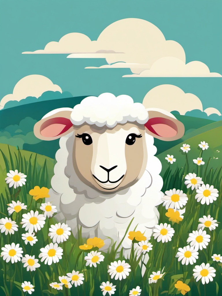 Sheep clipart - sheep surrounded by daisies  