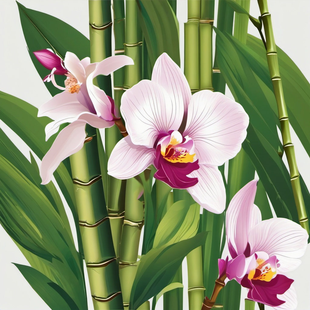 Bamboo Orchid Sticker - Capture the exotic and bamboo-like blooms of bamboo orchids with this elegant sticker, , sticker vector art, minimalist design