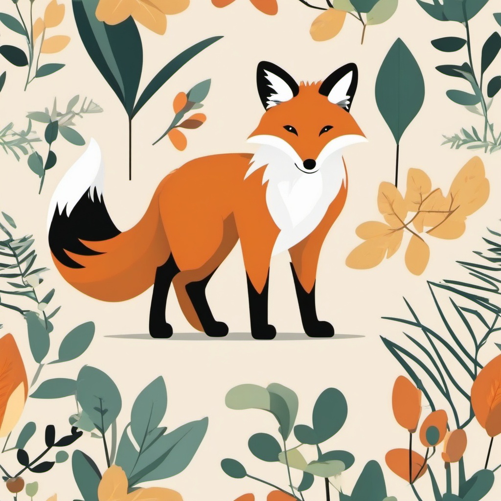 Fox Clip Art - A cunning fox with a bushy tail,  color vector clipart, minimal style