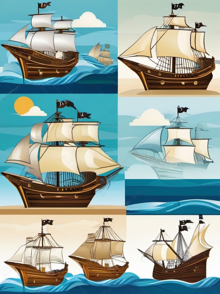 Boat clipart - pirate ship sailing on the high seas  