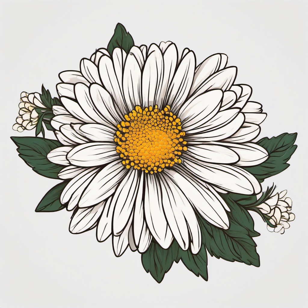 Chrysanthemum and Daisy Tattoo-Unity of positivity with the simplicity of daisies in a floral tattoo, radiating joy and beauty.  simple color tattoo,minimal vector art,white background