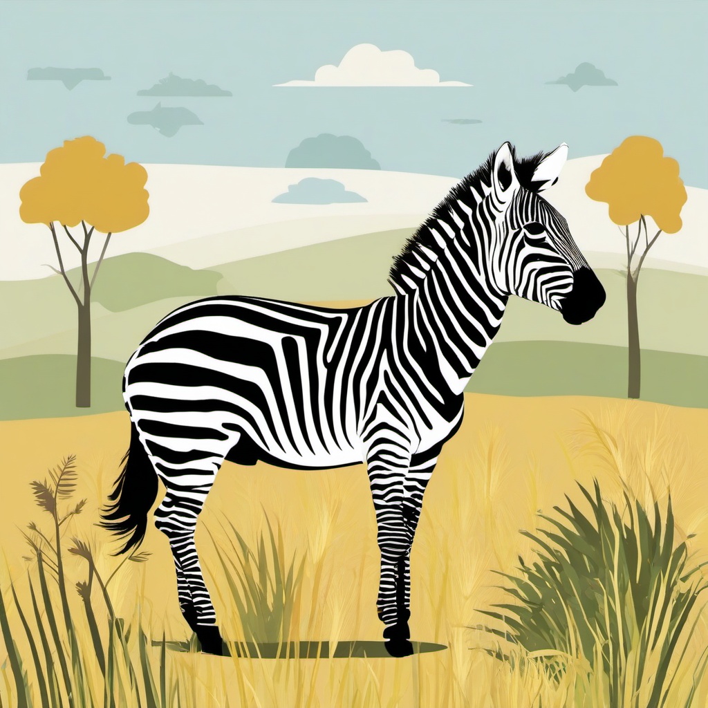 Zebra clipart - Striped herbivore roaming the grasslands, ,vector color clipart,minimal