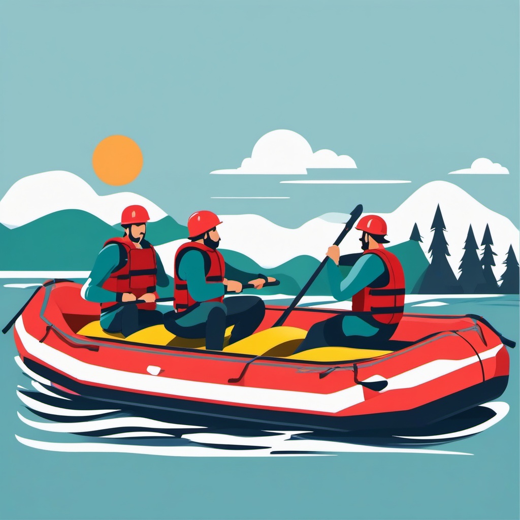 Raft Clipart - A raft ready for thrilling whitewater rafting.  transport, color vector clipart, minimal style