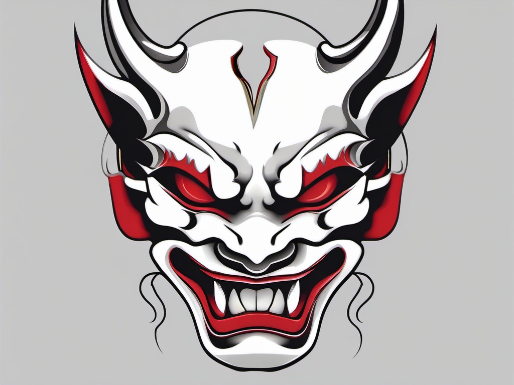 Small Hannya Tattoo - A smaller and more discreet tattoo featuring the expressive Hannya mask.  simple color tattoo,white background,minimal