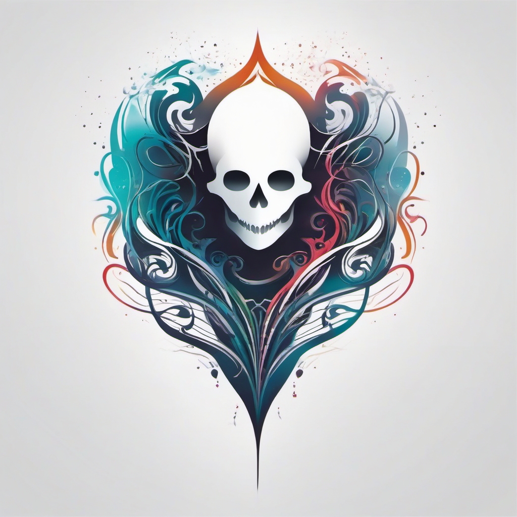 Ghost Tattoo-abstract ghostly scene with swirling shapes and ethereal elements, creating a unique and captivating design. Colored tattoo designs, minimalist, white background.  color tatto style, minimalist design, white background