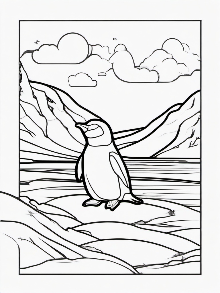 Kawaii Penguin Coloring Pages - Adorable Penguins Sliding on Ice  minimal black outline printable sheet, coloring page