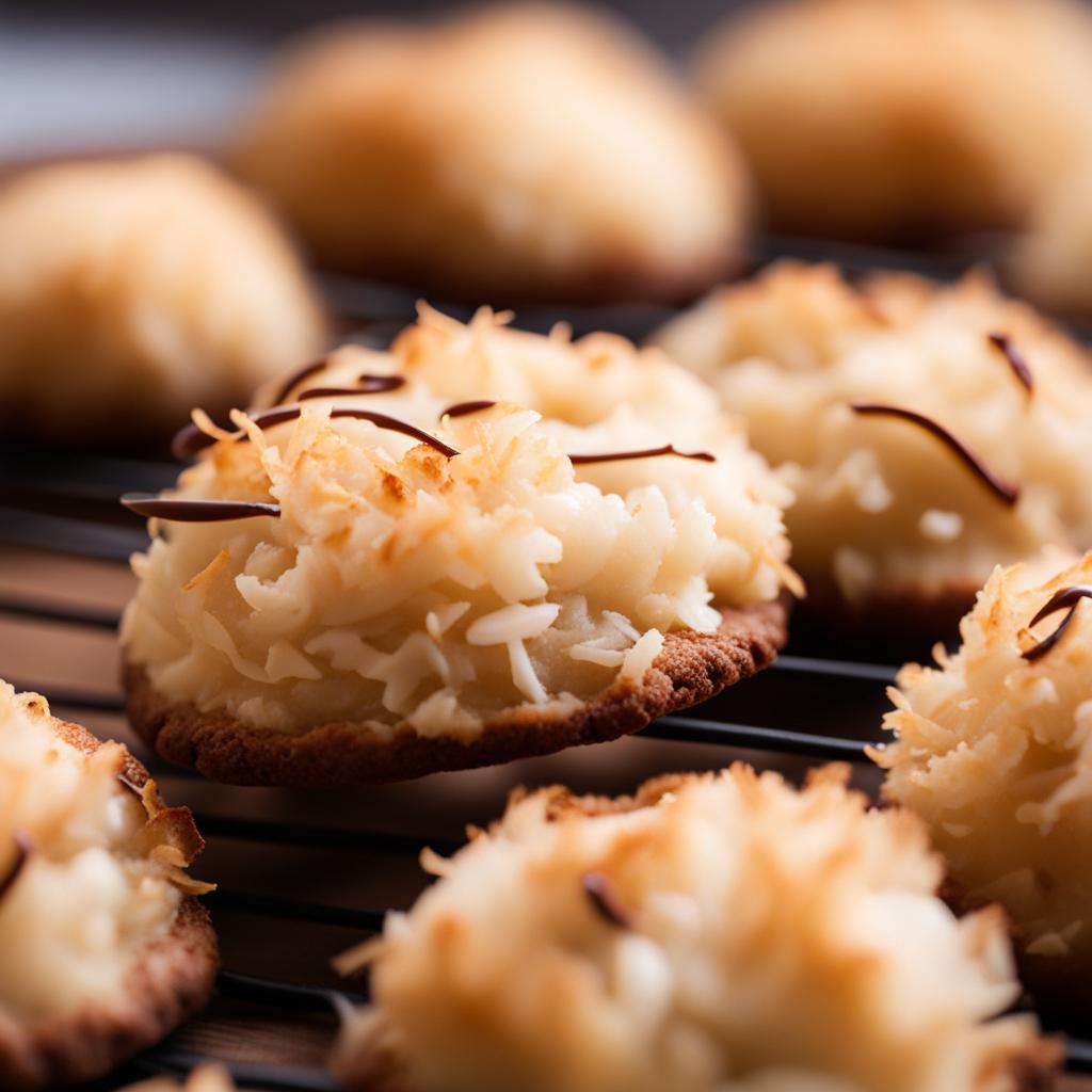 coconut macaroons, sweet coconut cookies often dipped in chocolate (popular in the philippines). 