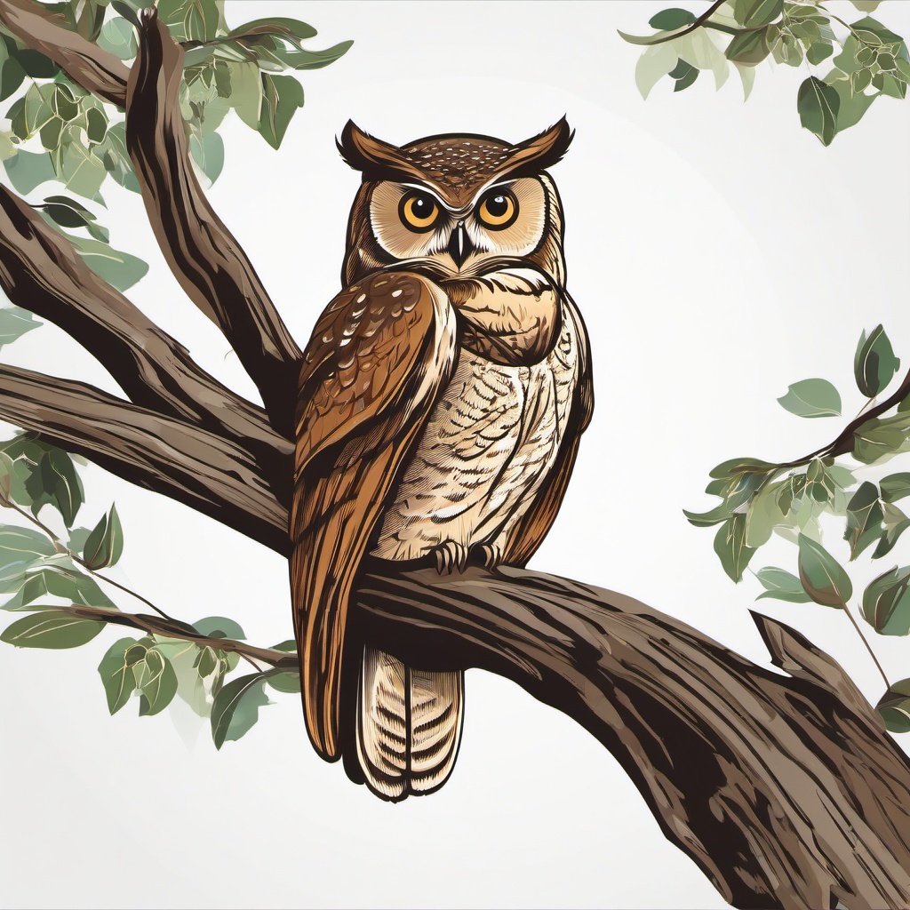 Owl clipart - wise owl perched on a branch  