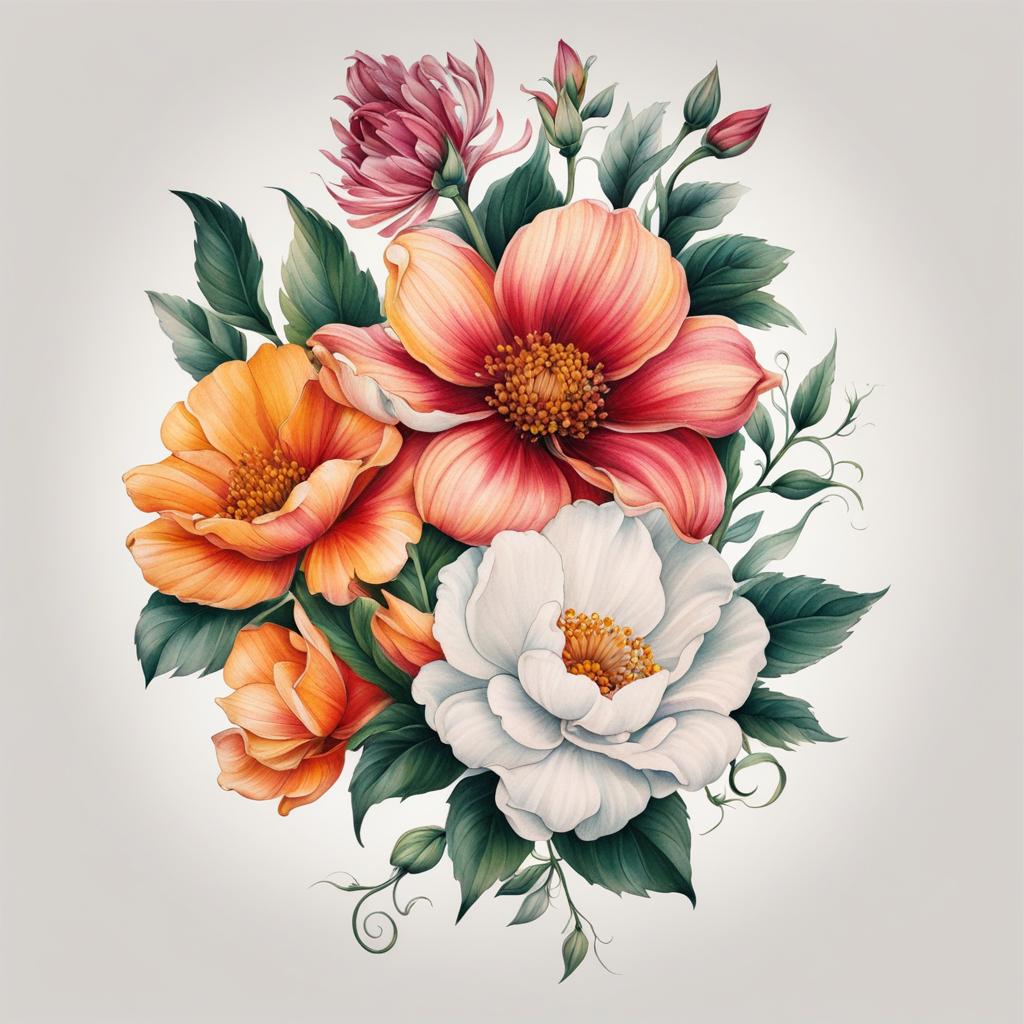 October birth flower tattoo, Tattoos representing the birth flower for the month of October.  vivid colors, white background, tattoo design