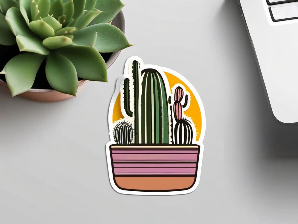 Cactus Sticker - Cute potted cactus design, ,vector color sticker art,minimal