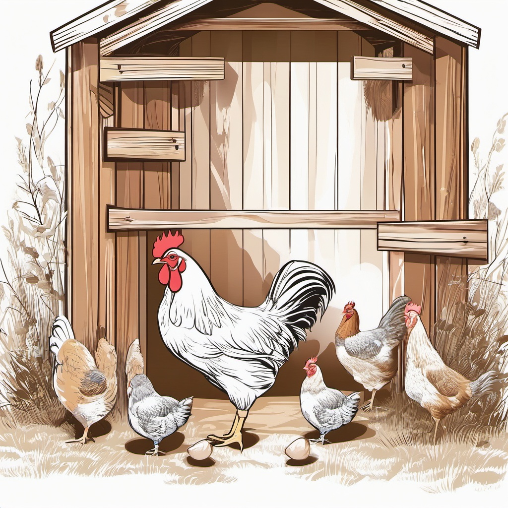 Hen clipart - Hen clucking in the chicken coop, ,vector color clipart,minimal