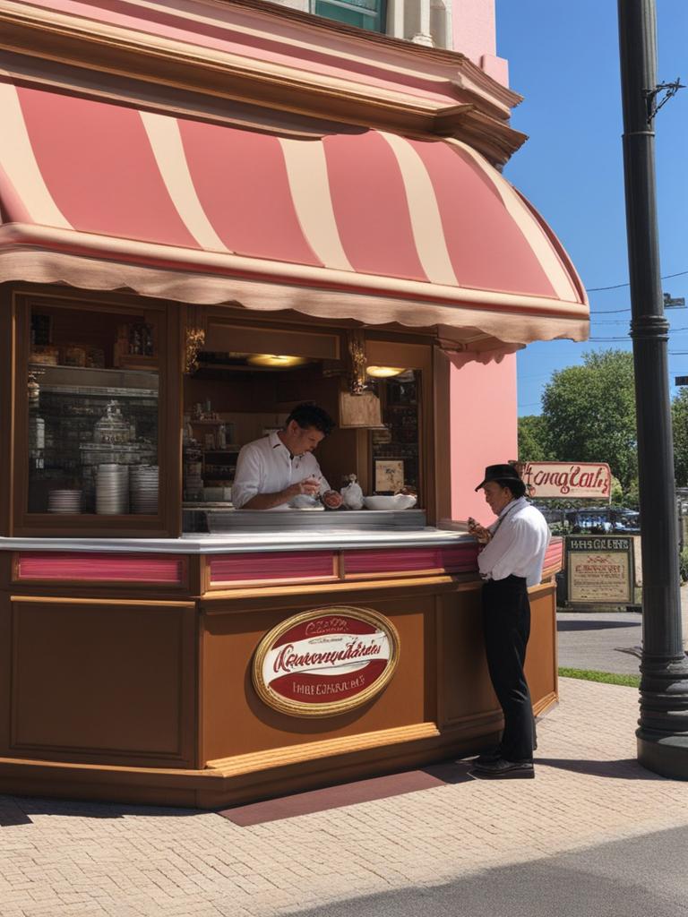 neapolitan ice cream indulged in an old-fashioned ice cream parlor with a soda fountain. 