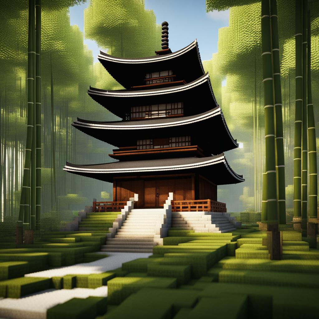 japanese pagoda in a tranquil bamboo forest - minecraft house design ideas 