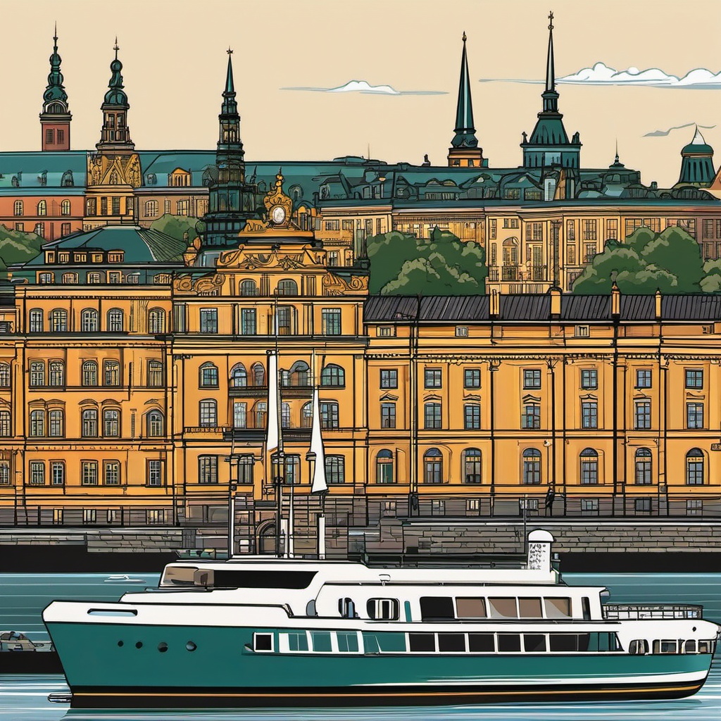 Stockholm clipart - Stockholm Palace and city islands,  color vector clipart