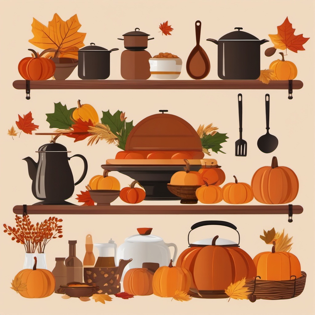 Rustic Autumn Kitchen clipart - Preparing fall meals, ,vector color clipart,minimal