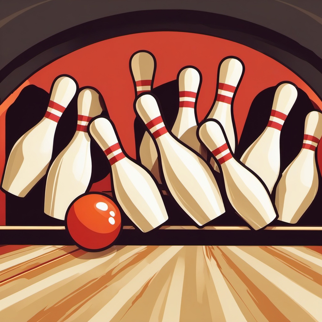 Bowling Alley Strikes Clipart - Bowling pins being knocked down for strikes.  color vector clipart, minimal style