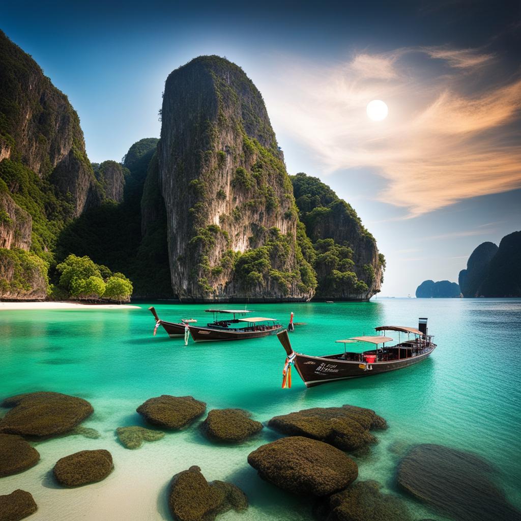 phi phi islands, thailand - imagine a tropical paradise at the phi phi islands, with clear waters and limestone karsts under the moon. 