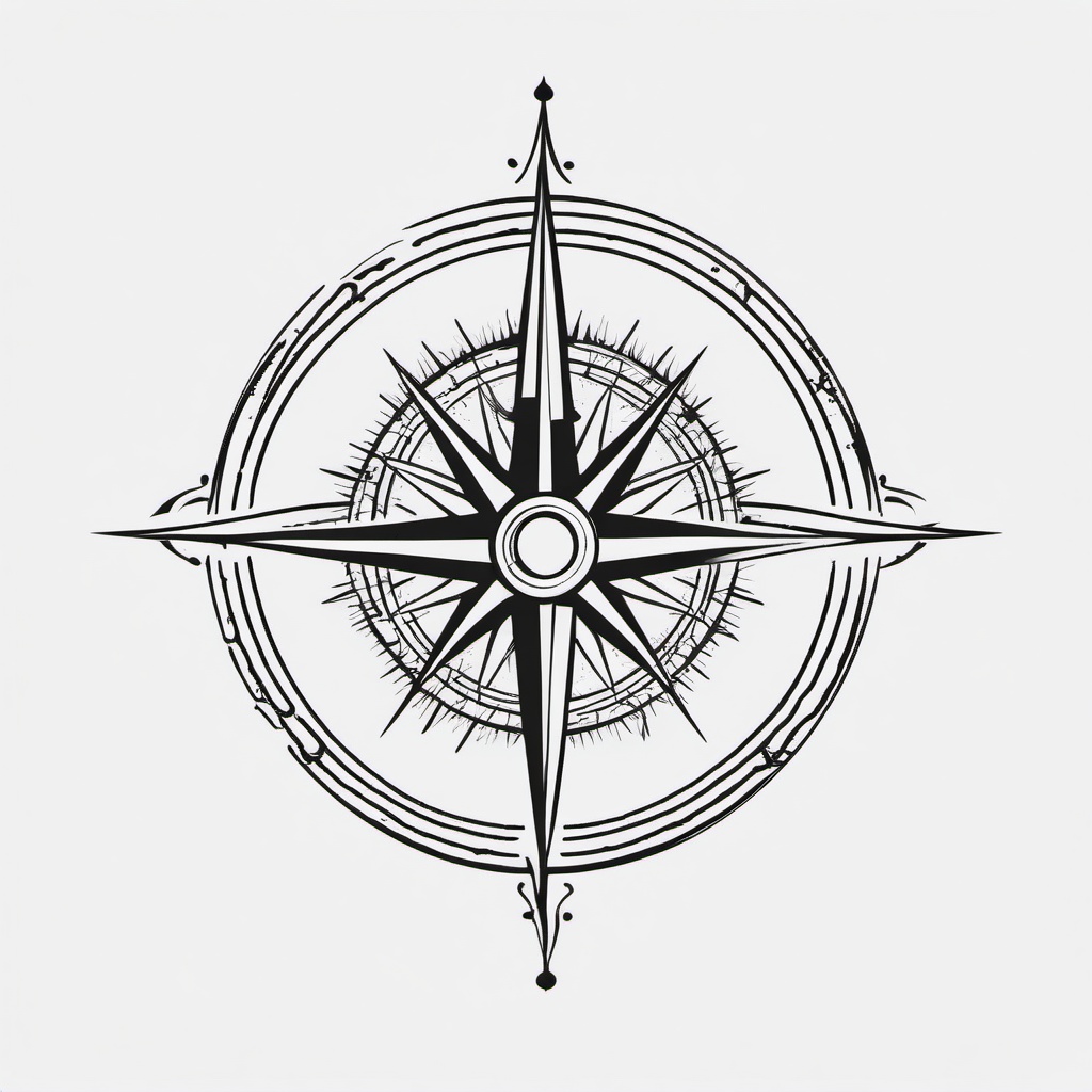 Compass Rose Tattoo - Tattoo featuring a compass rose motif.  simple vector tattoo,minimalist,white background