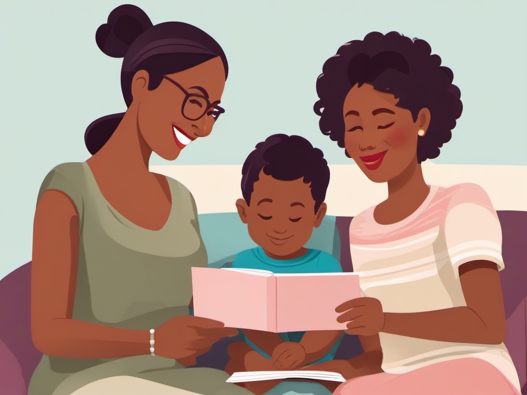 Happy Mothers Day clipart - mother reading a card from children  