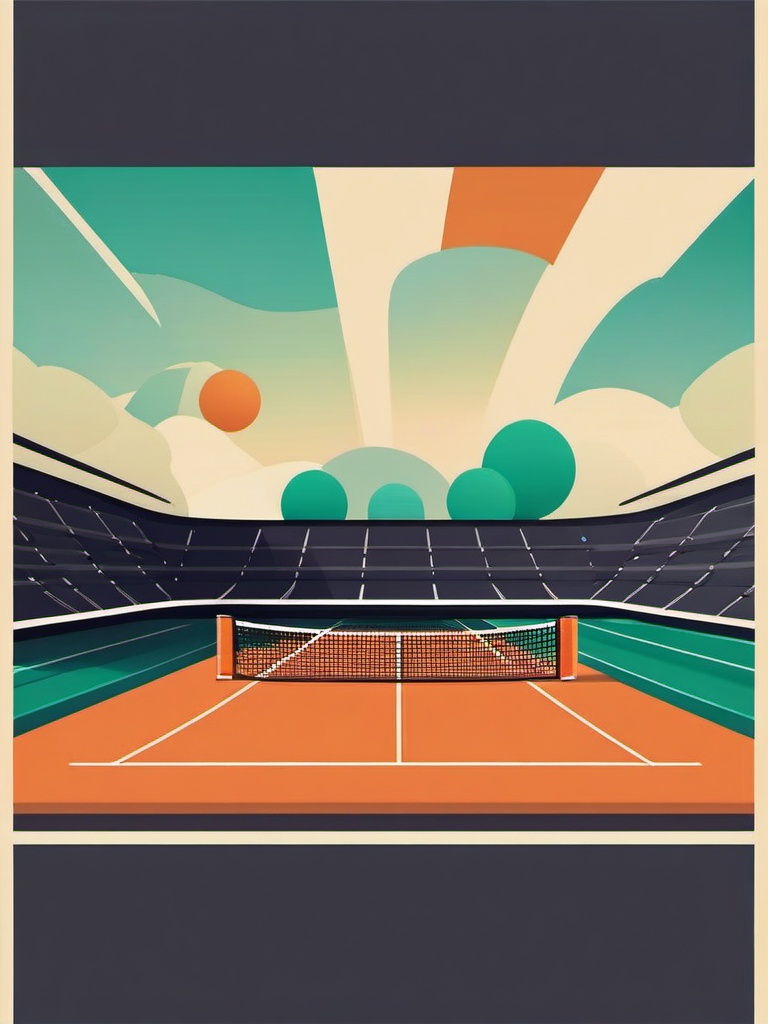 Tennis Court Clipart - A tennis court ready for a match.  color vector clipart, minimal style