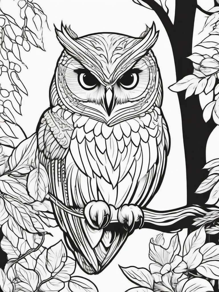 Owl Coloring Pages - Owl in a forest  simple coloring pages