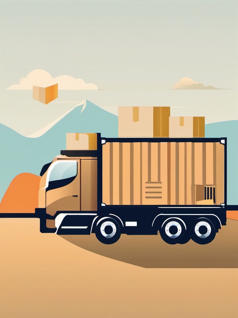 Shipping Box and Truck Icon - Shipping box and truck icon for logistics and delivery,  color vector clipart, minimal style