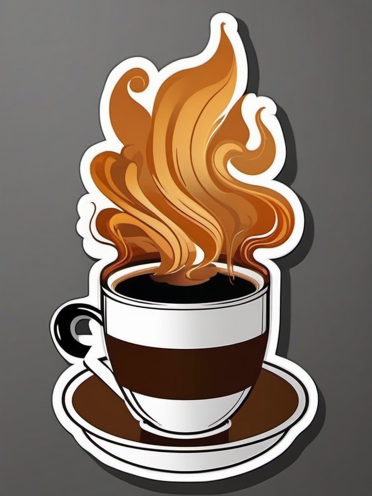 Coffee Cup with Steam Sticker - Steaming coffee cup on a saucer, ,vector color sticker art,minimal