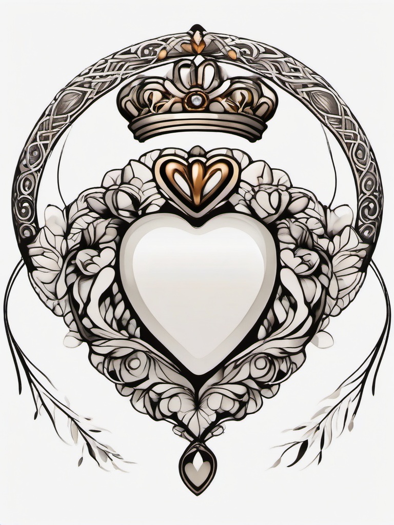 claddagh tattoo feminine  simple color tattoo,minimal,white background