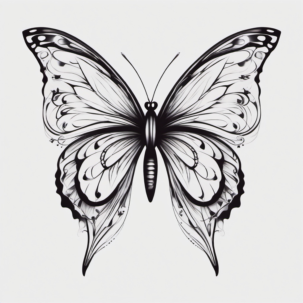 depression butterfly tattoo  simple color tattoo, minimal, white background