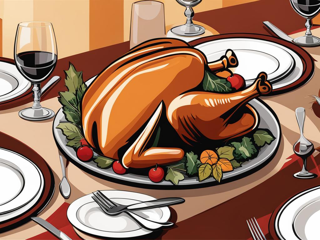 turkey clipart on a thanksgiving dinner table - a symbol of thanksgiving feasts. 