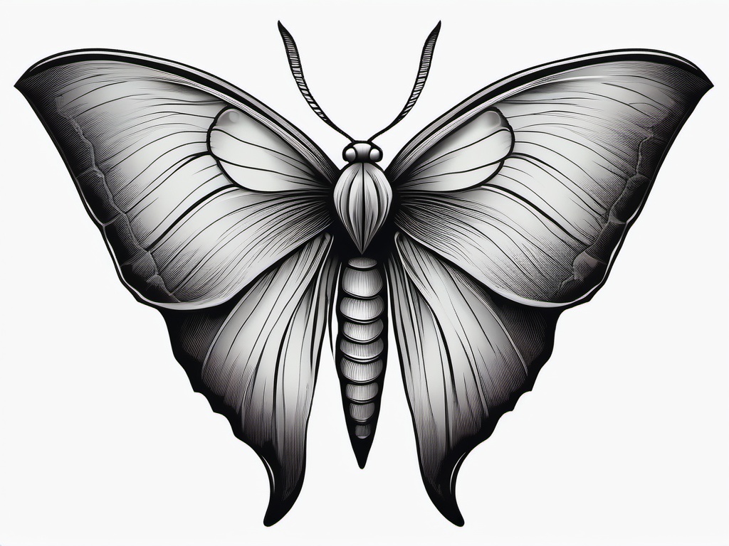 Luna Moth Tattoo Black and Grey - Embrace a classic and monochromatic look with a black and grey Luna moth tattoo design.  simple vector color tattoo, minimal, white background