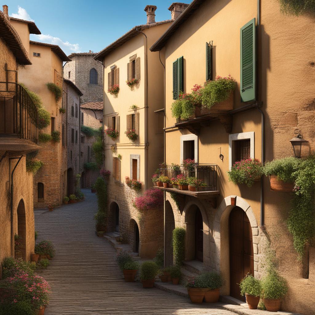 enchanted umbrian hilltown - illustrate the enchanting atmosphere of a lesser-known umbrian hilltown, with winding streets and historic architecture. 