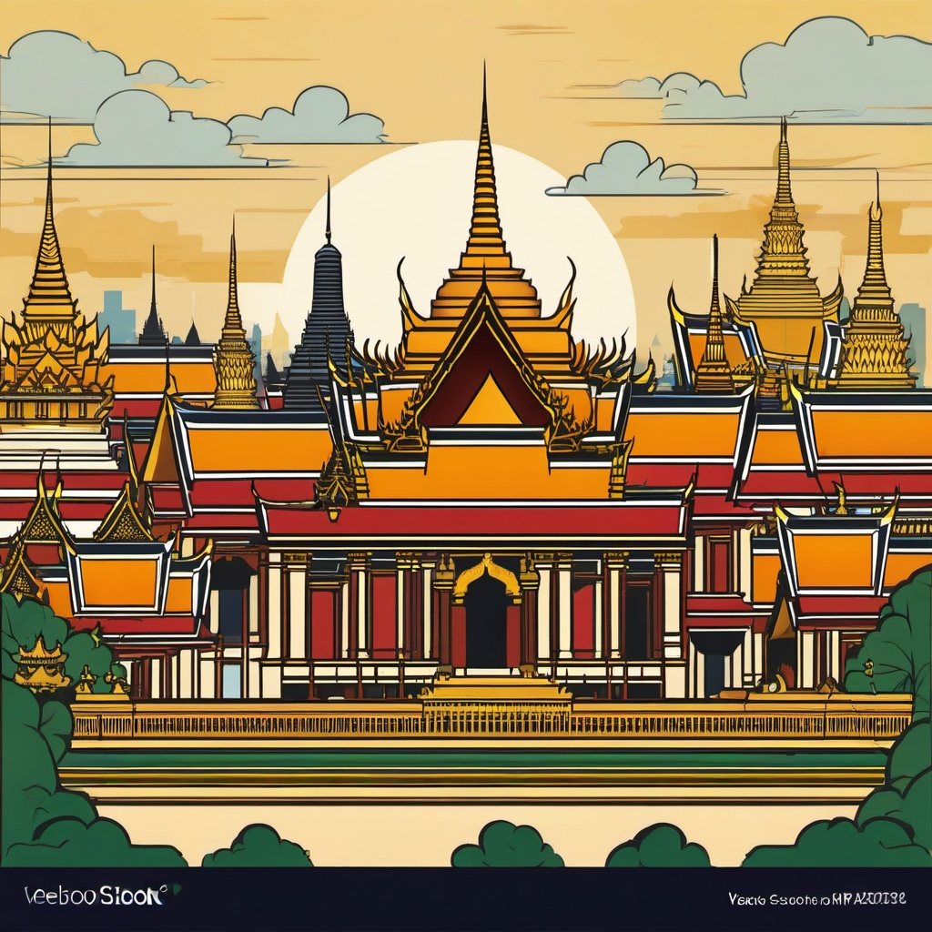 Bangkok clipart - Wat Phra Kaew and Grand Palace in Thailand, ,color clipart vector style