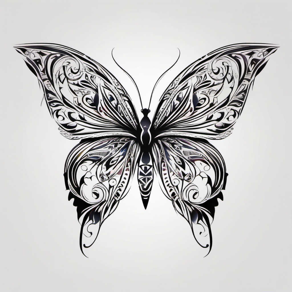 tribal butterfly drawing  simple color tattoo, minimal, white background