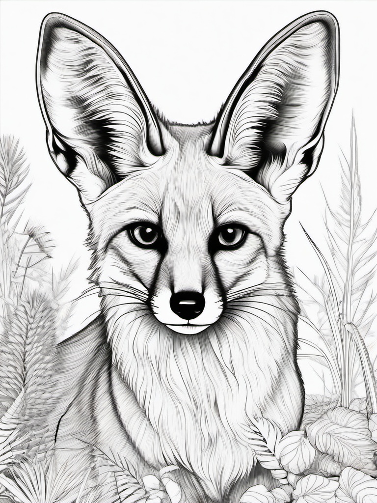 Fennec Fox Coloring Pages - Big Eared Desert Fox  black outline printable coloring page