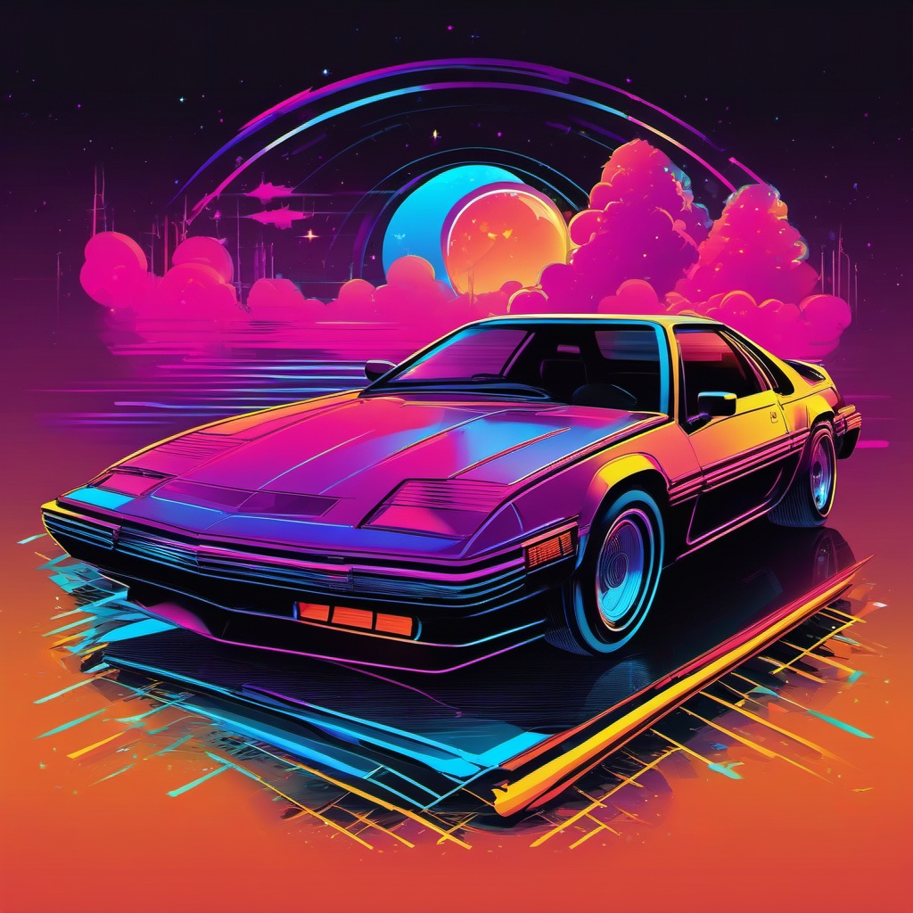 80s Neon Dreams - Design a shirt with neon colors and futuristic aesthetics of the '80s. , vector art, splash art, retro t shirt design