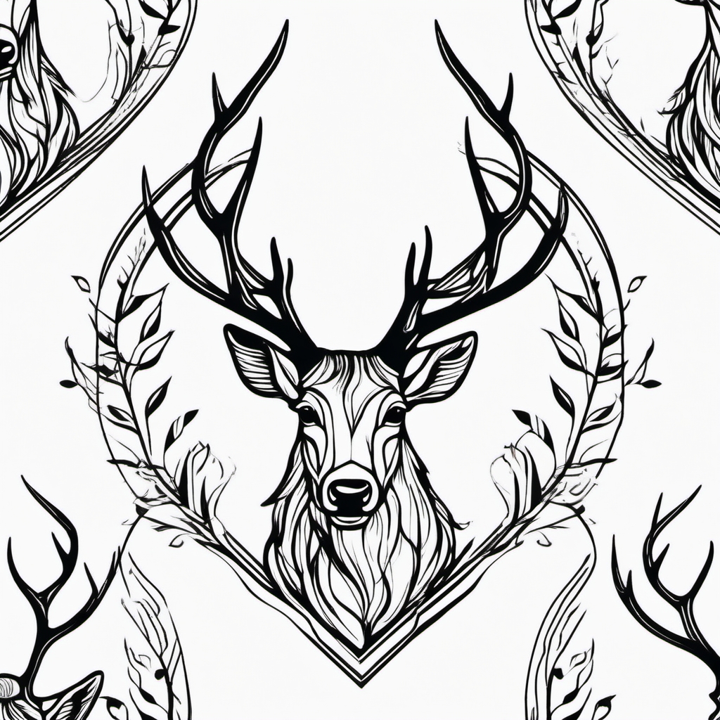 Antler Crown - Adorn yourself with the regal antlers of a deer in a crown-like design for a majestic tattoo.  outline color tattoo,minimal,white background