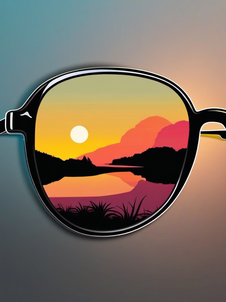 Sunglasses Reflection Sticker - Sunglasses with a reflected scene, ,vector color sticker art,minimal