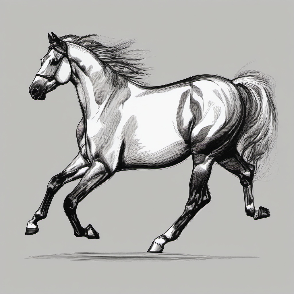 drawing of Trotter horse  minimal rough sketch scribbles,doodles,black and white