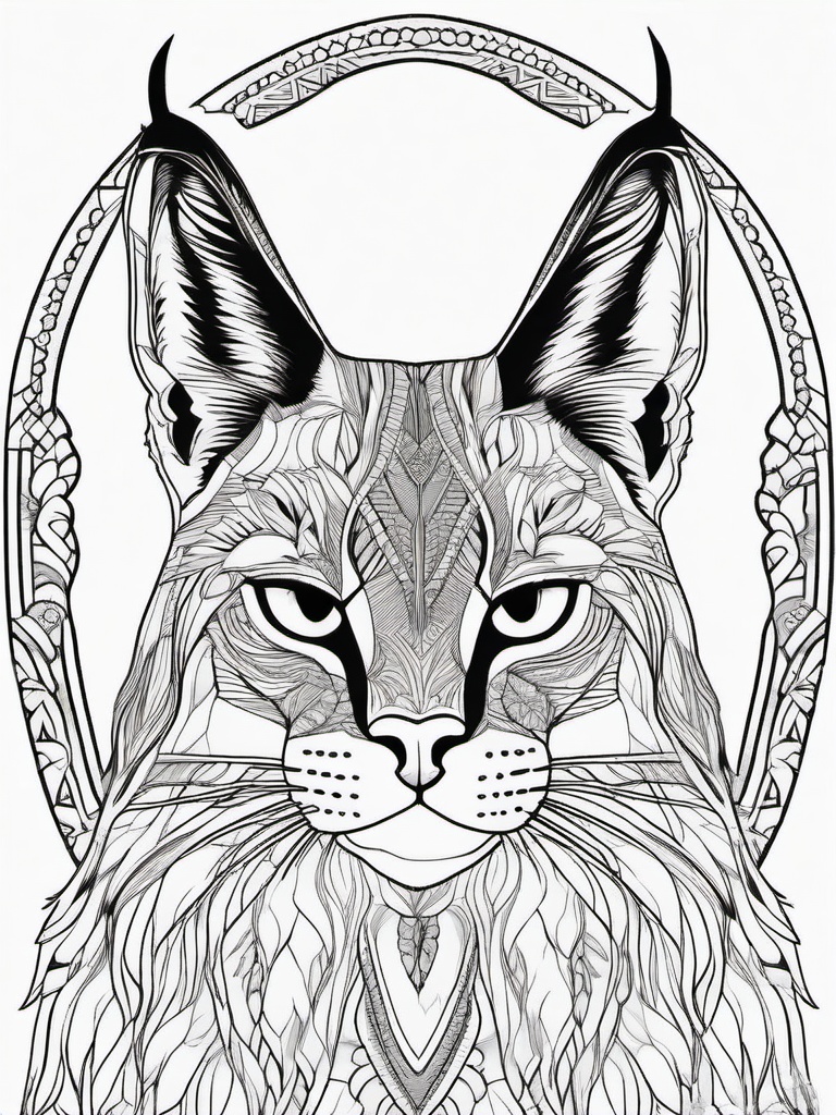 Caracal Coloring Pages - African Wild Cat with Tufted Ears  black outline printable coloring page