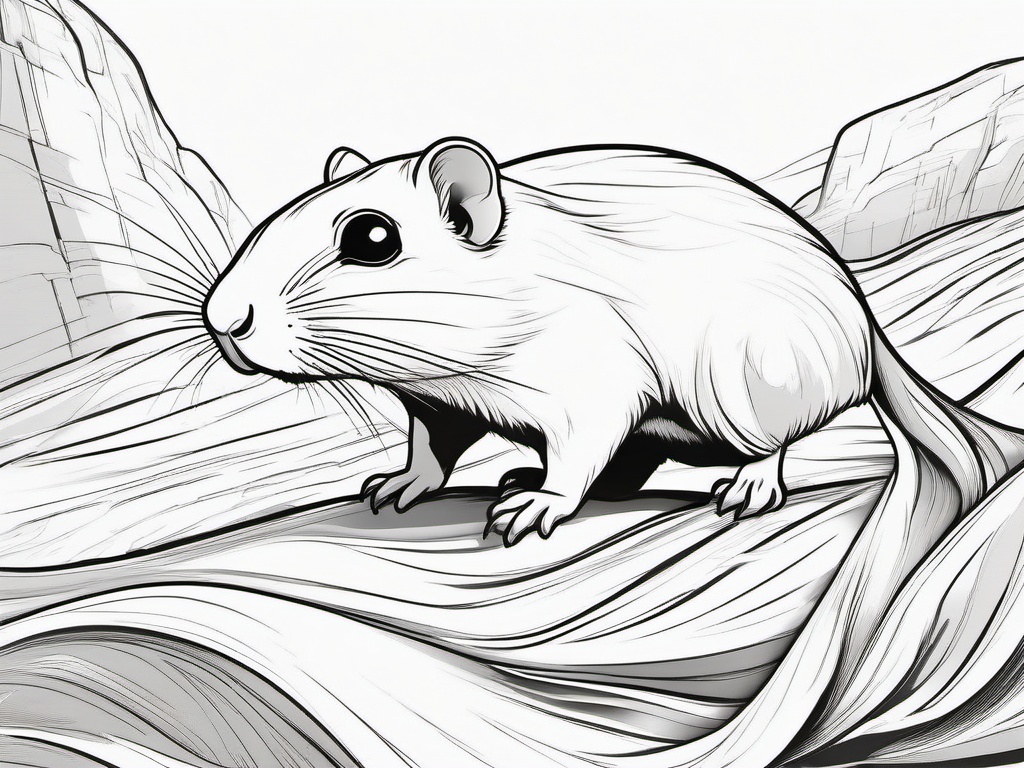 Gerbil Tattoo - Energetic gerbil burrowing through bedding  few color tattoo design, simple line art, design clean white background