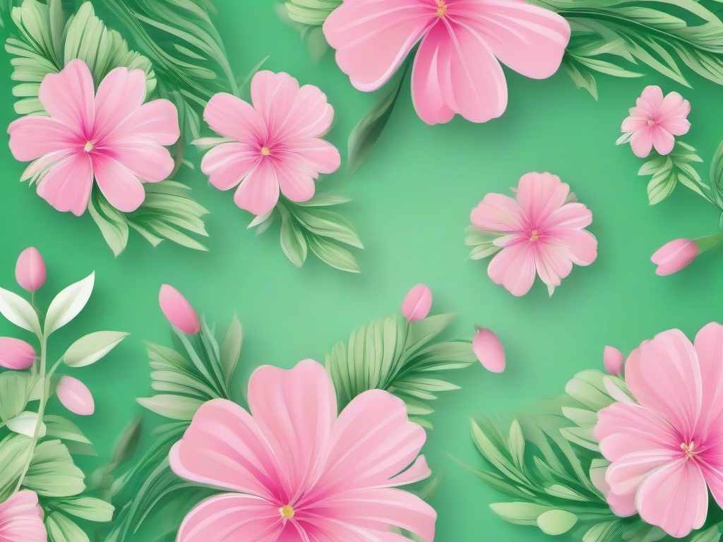 Green And Pink Background-Light green background with pink floral accents, creating a fresh, spring-like atmosphere  background wallpaper