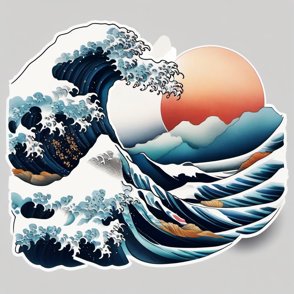 japanese great wave tattoo  simple color tattoo,white background,minimal